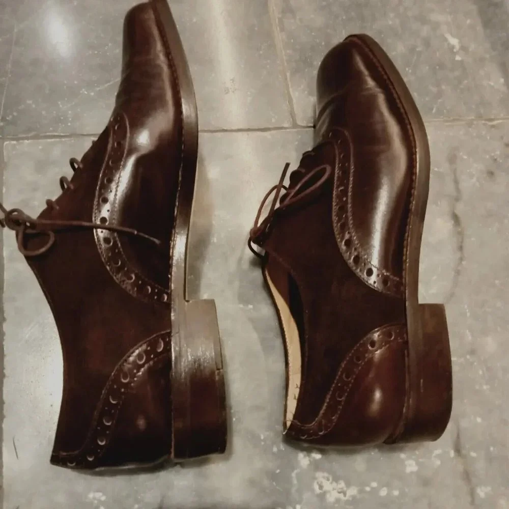 Made In Italy Brown Leather Laceup Brogue Shoes Size 38 or 7 Innovare - Picture 6 of 9